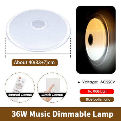 LED Music Ceiling Light RGB Bluetooth Speaker Lamp Home Party Bedroom 36W 40W  Remote Dimmable APP Smart Colorful Lighting