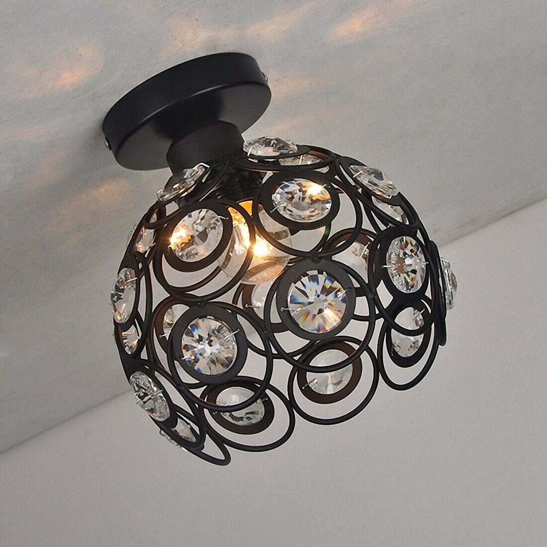 E27 Black Creative Crystal Minimalist Ceiling Light Single Wall Ceiling Lamp Bedroom Lamp Single European Iron Lamp Crystal La