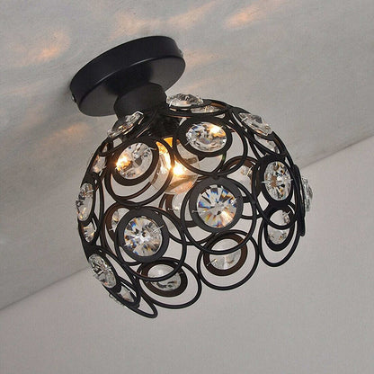 E27 Black Creative Crystal Minimalist Ceiling Light Single Wall Ceiling Lamp Bedroom Lamp Single European Iron Lamp Crystal La