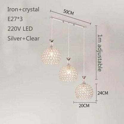 Modern Simplicity Style Indoor Decorations Pendant Lamp E27 LED Crystal Pendant Lights For Restaurant 3 Heads Hanging Light