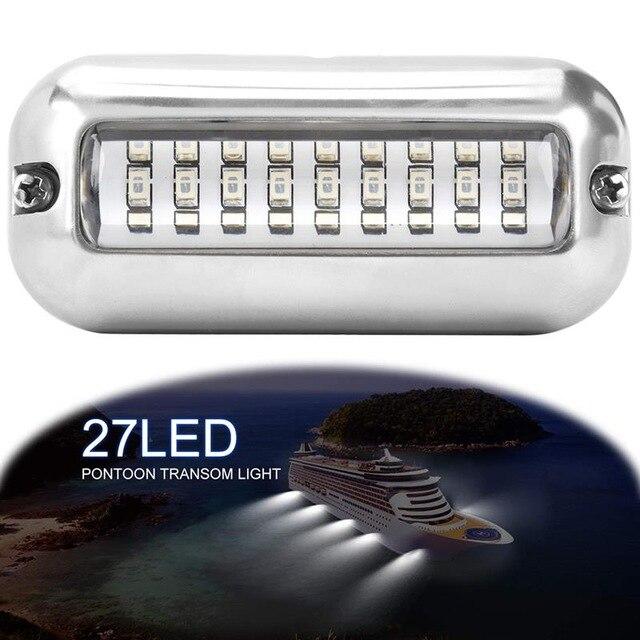 Universal 3.5inch 12V DC White/Blue/Green 27 LED Marine Stainless Steel Under Water Pontoon Waterproof Boat Transom Light IP68