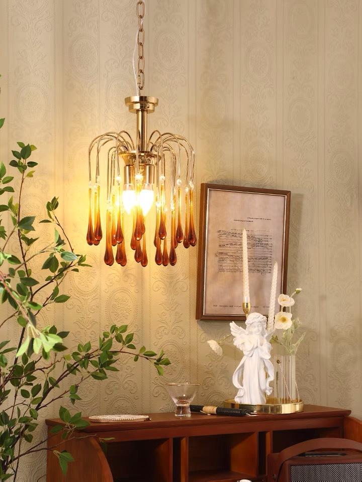 Retro Water Drop French Light Luxury Living Room Bedroom American Glass Chandelier