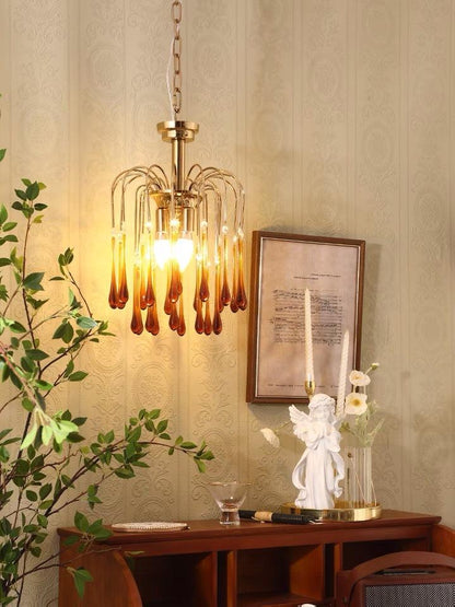 Retro Water Drop French Light Luxury Living Room Bedroom American Glass Chandelier