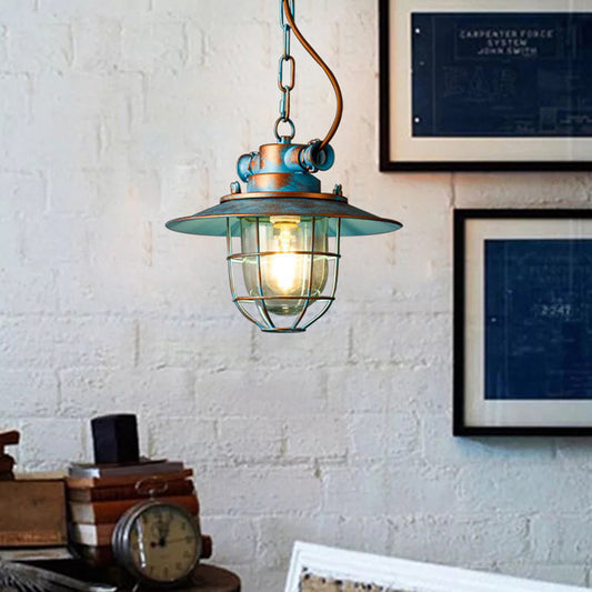 American Retro Industrial Vintage Waterproof Pendant Lamp Chain Loft Ceiling Hanging Lights Iron Glass Metal Cage