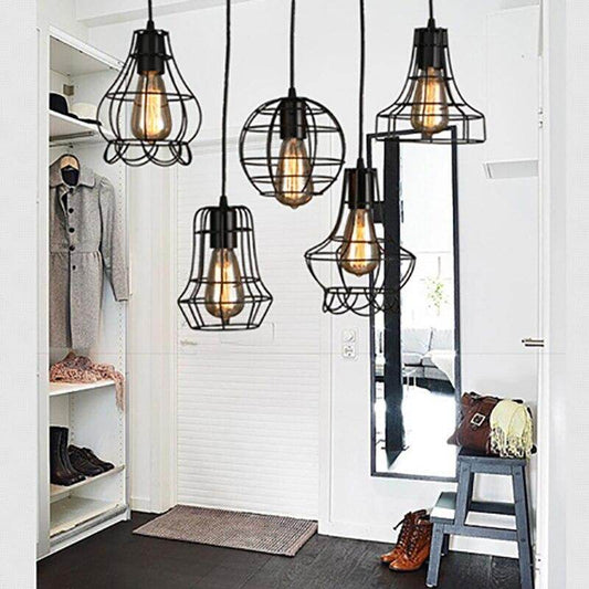 Loft Retro Vintage Black Industrial Iron Cage Pendant Lamp Cord Lights Illumination For Dining Room Bedroom Bar Coffee Office