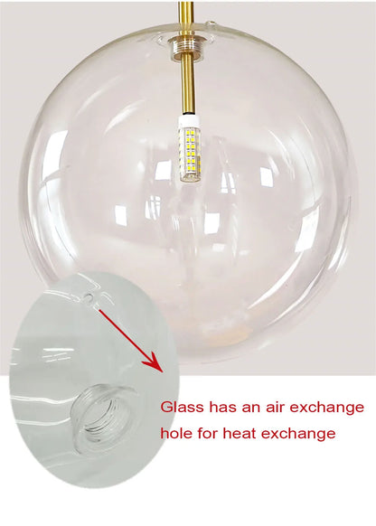 Nordic Clear Glass Lampshade Hanging Light Creative Restaurant Chandelier Simple Bar Cafe Lamps