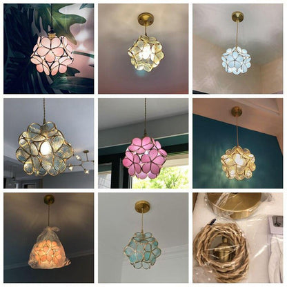 Glass Pendant Lamp Flower Lighting Japanese Loft LED Crystal Hanging Lights For Dining Room Bedroom Kitchen Art Deco Fixtures