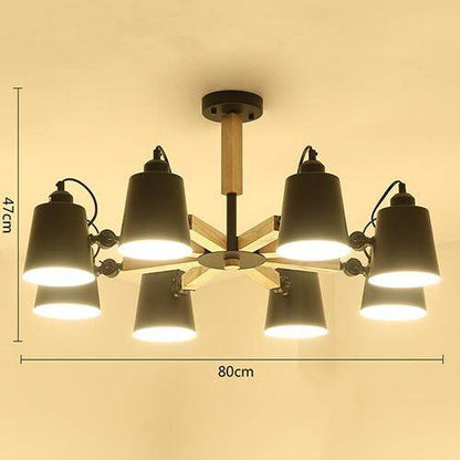 Nordic Simple Wooden E27 LED Steering Chandelier Black&White Two Color Iron Chandelier For Dining Room Living Room Bedroom