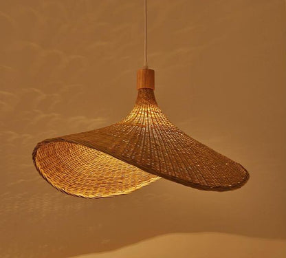 Bamboo Chandelier Rattan Straw Hat Lamp Stair Bamboo Lamp