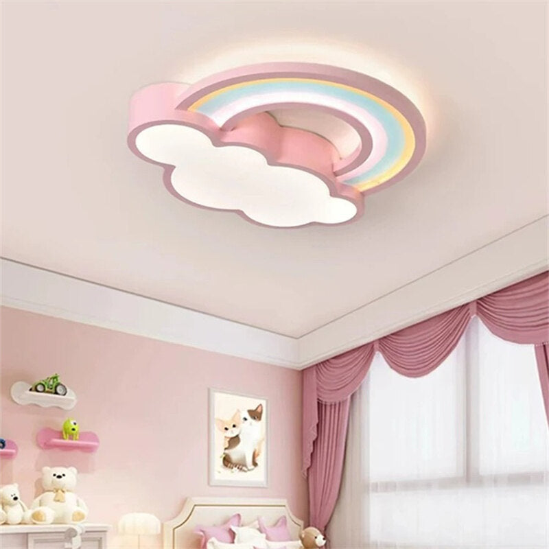 Children's Room Ceiling Lamp Cartoon Rainbow Clouds Simple And Warm Boys And Girls Bedroom Princess Room Light Fixtures