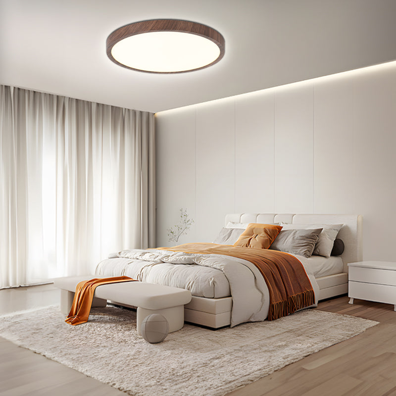 Modern LED Ceiling Light Circular Ultrathin Wood Grain Walnut Decorative Light Indoor Bedroom Living Room Dining Room Home Light