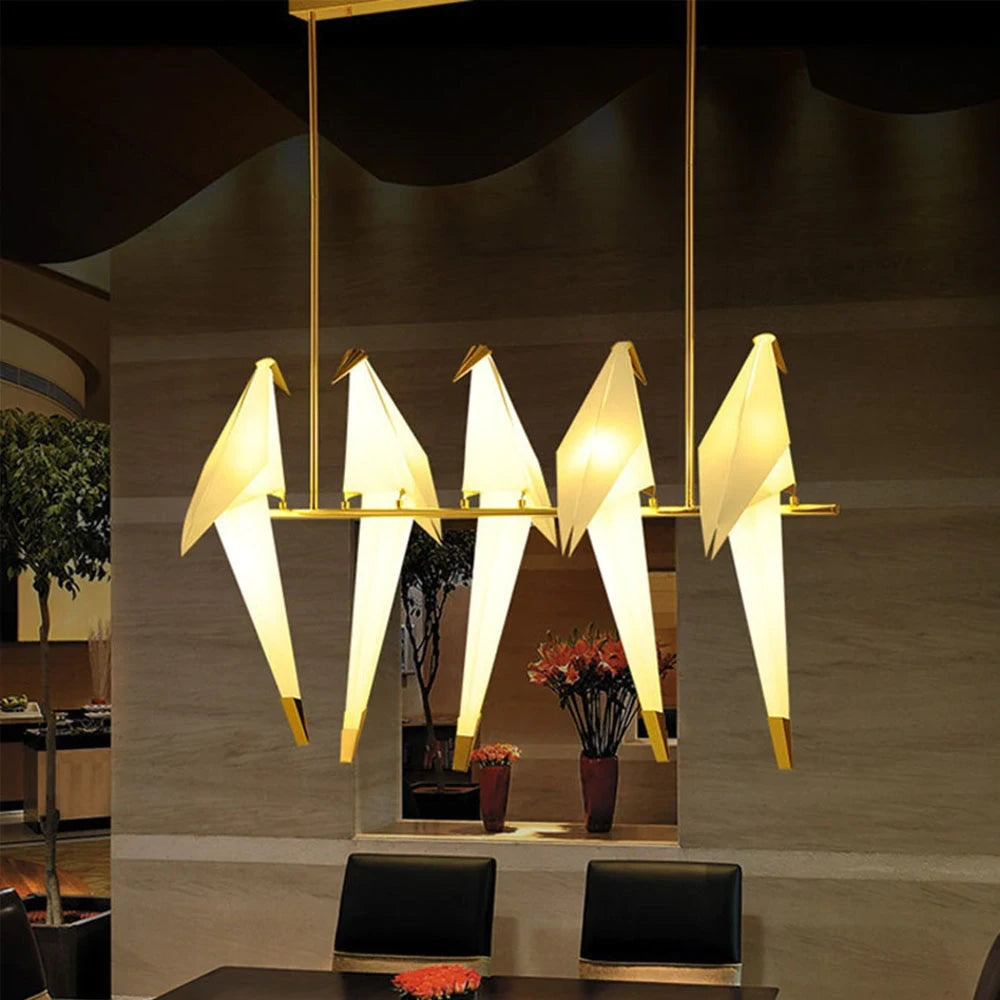 Modern Paper Crane Metal Vintage Chandelier Hanging Light Restaurant Living Dining Children's Room LED Bird Design Pendant Lamp