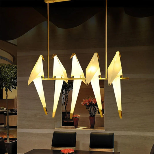 Modern Paper Crane Metal Vintage Chandelier Hanging Light Restaurant Living Dining Children's Room LED Bird Design Pendant Lamp