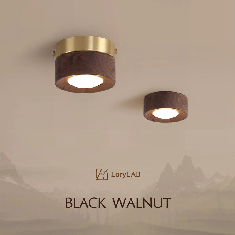 Walnut Wood Brass Downlight Ceiling Light Fixture Spotlight for Living Dining Room Kitchen Island Corridor