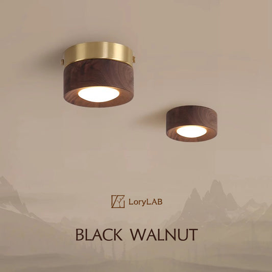 Walnut Wood Brass Downlight Ceiling Light Fixture Spotlight for Living Dining Room Kitchen Island Corridor
