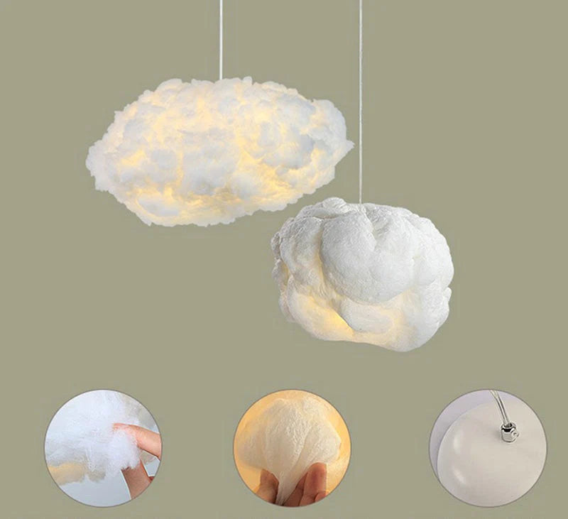 Creative White Cloud Pendant Lamp Silk Cotton E27 LED Stairwell Pendant Lights For Coffee Shop Children Kids