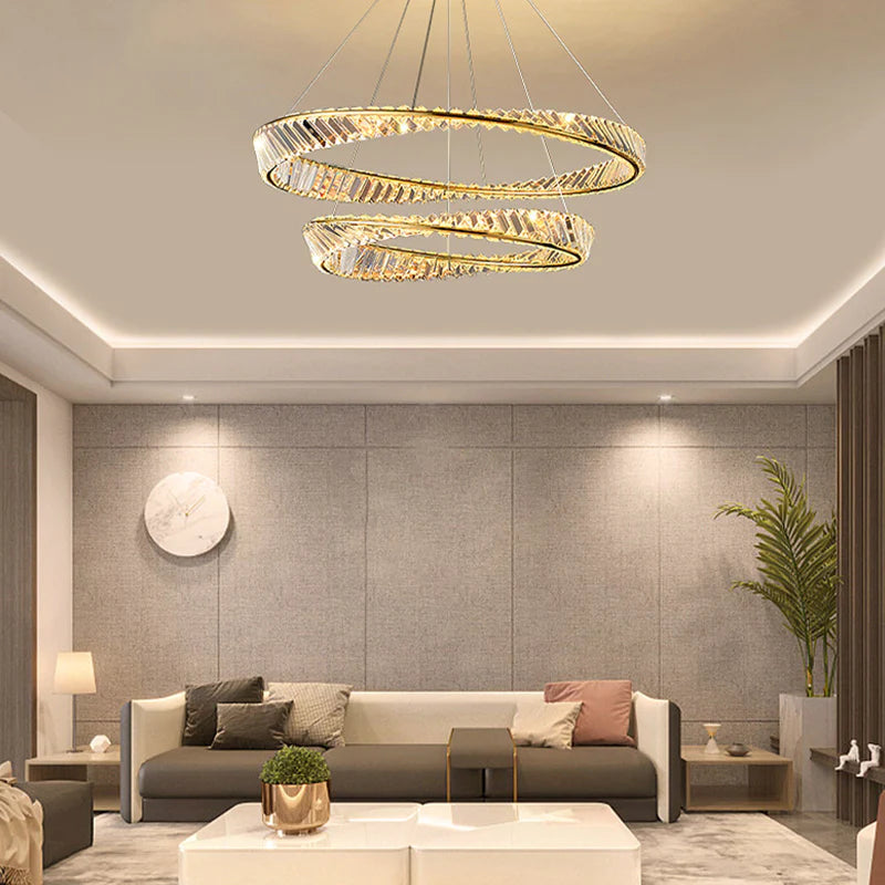 Dimmable Crystal Chandeliers Lighting Modern Ring Pendant Light LED Lamp Fixtures for Dining Room Livingroom Bedroom Kitchen