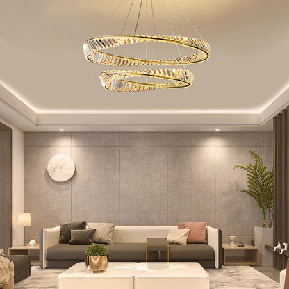 Dimmable Crystal Chandeliers Lighting Modern Ring Pendant Light LED Lamp Fixtures for Dining Room Livingroom Bedroom Kitchen