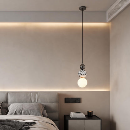 Natural Marble LED Pendant Light 7W Warm Light Adjustable 160cm Hanging Wire Glass Globe Hang Lamp for Bedroom Dining