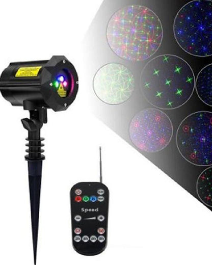 1pcs x-35p-b 8 patterns in 1 rgb  dots star christmas laser light projector outdoor garden laser christmas lights with rf remote control and security lock