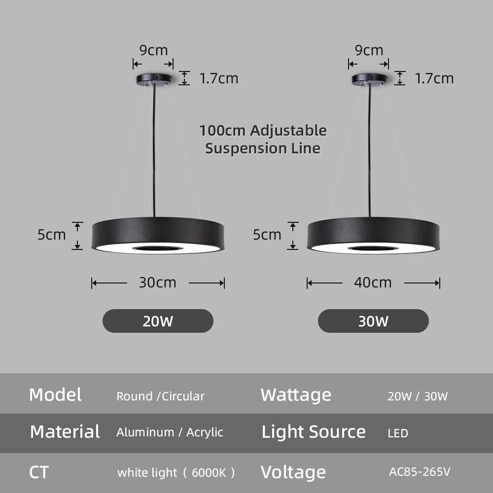 LED Round Pendant Light 110V/220V Ceiling Chandelier Office Ring Hanging Lamps Dining Living Room Home Ceiling Lighting Fixture