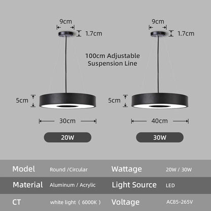 LED Round Pendant Light 110V/220V Ceiling Chandelier Office Ring Hanging Lamps Dining Living Room Home Ceiling Lighting Fixture