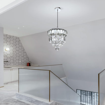 Mini Crystal Chandelier,Chrome Ceiling Pendant Light Fixtures,LED Crystal Flush Mount Ceiling Light Dimmable for Room Hallway