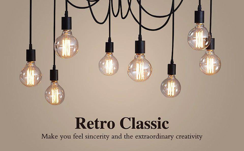 Modern Retro Edison Bulb E27 Vintage Lamps Antique DIY Art Spider Pendant Lights 2 Meters Line Home Lighting Suspension