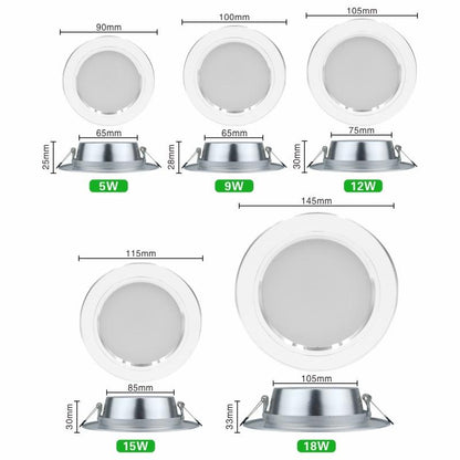 LED Downlight 5W 9W 12W 15W 18W Round White Ultra Thin Aluminum Recessed Lamp 220V 230V 240V Led Bulb Indoor LED Spot Lighting