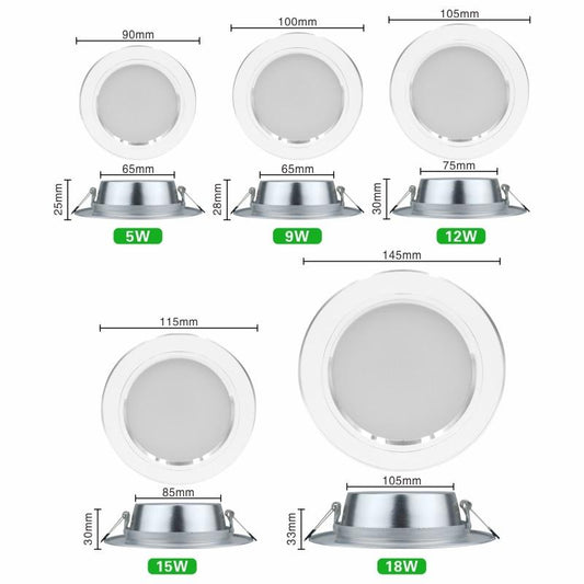 LED Downlight 5W 9W 12W 15W 18W Round White Ultra Thin Aluminum Recessed Lamp 220V 230V 240V Led Bulb Indoor LED Spot Lighting