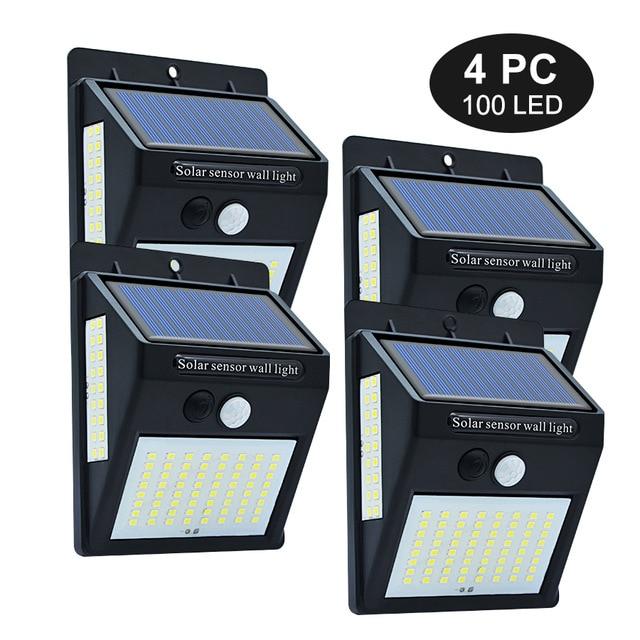 100/144 LED Outdoor Solar Wall Lamp PIR Motion Sensor Waterproof Light Garden Path Emergency Security Light 3 Sided Luminous