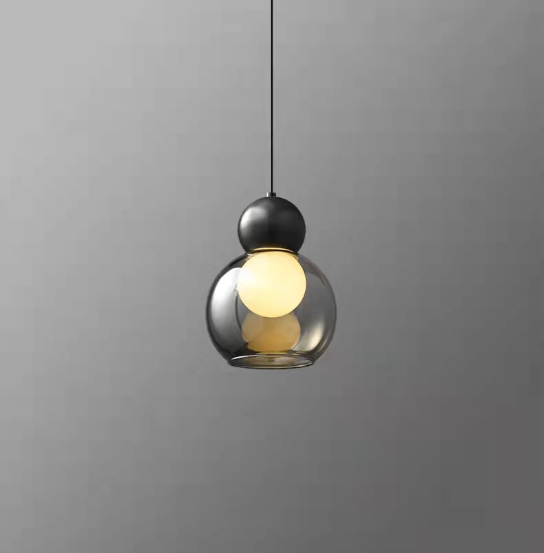 Modern Gray Clear Glass Pendant Lights Brass Bedroom Bedside Dining Room Hanging Lamp E27 Bulb Wire Adjustable