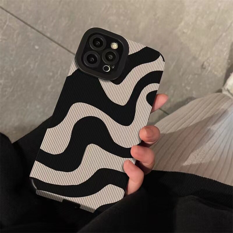 Fashion Zebra Stripes Wrinkle Silicone Case For iPhone 16 17 14 Plus Air 11 15 Pro Max 13 12 Mini Soft Leather Shockproof Cover