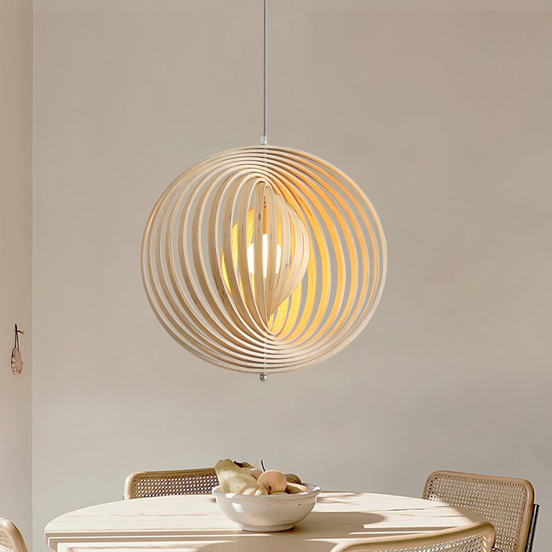 Rotating Moon Pendant Light Nordic Circular wood light dining table light Bedroom Bar Corridor Hanging Lamp