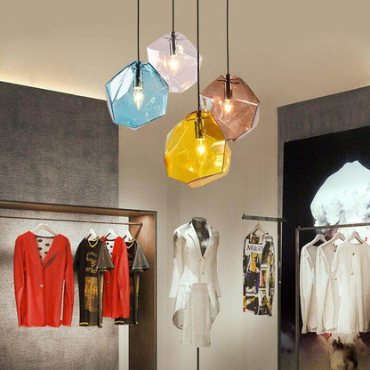 Modern Scandinavian Ice Crystal Glass Pendant Lights Creative Restaurant Hanging Lights Colored Stone Single Head Luminarias