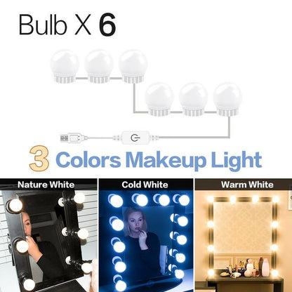 Hollywood Led Makeup Mirror Light 3-color Stepless Dimmable Dressing Table Bathroom Led Wall Lamp USB Make Up Vanity Lighting