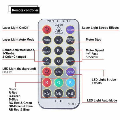 CHINLY Party Light RGB DJ Disco Laser Sound Activated LED Projector Christmas Halloween Decoration Wedding Gift Birthday Karaoke KTV Bars
