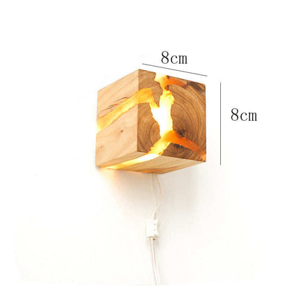 Wood Resin Square Wall Lamp Cracked Wood Grain Wall Lamp Corridor Square Wood Art Dining Bar Bedside Lamp