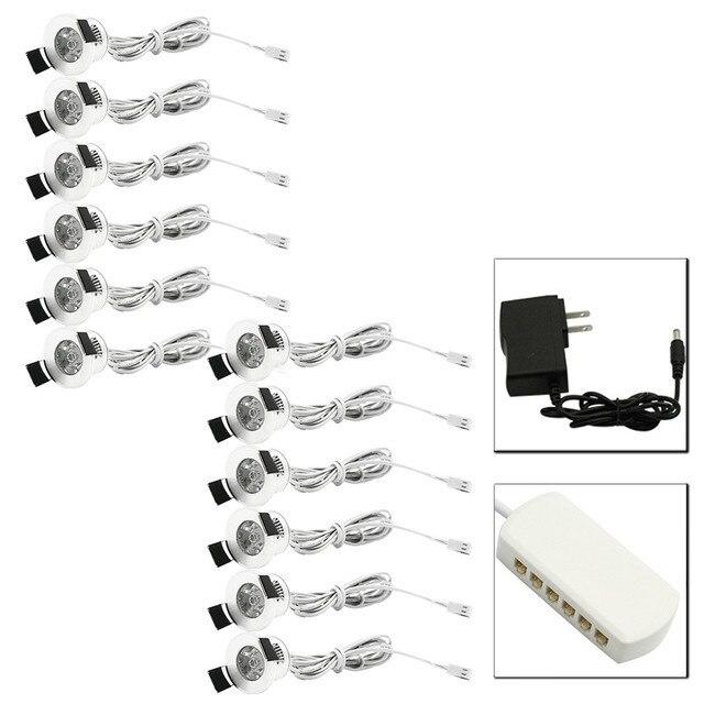 Mini LED Spot Downlights Dimmable Lamp Set Remote Controller Ceiling Recessed 1.5W 27mm Hole Silvery Cabinet Lights