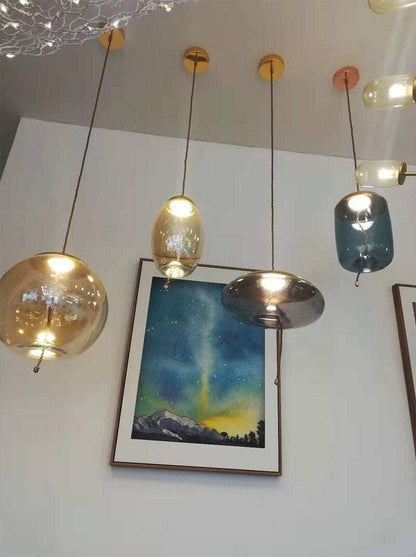 Modern Loft Industrial Lamp Blue Glass Pendant Light LED Art Deco Nordic White Hang Lamp For Living Room Kitchen Bedroom Parlor