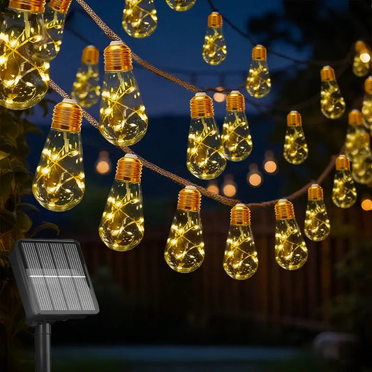 Solar String Lights Outdoor Vintage Rope Hemp Solar Patio with 8Modes LED Patio Lights Waterproof Christmas Decoration Light