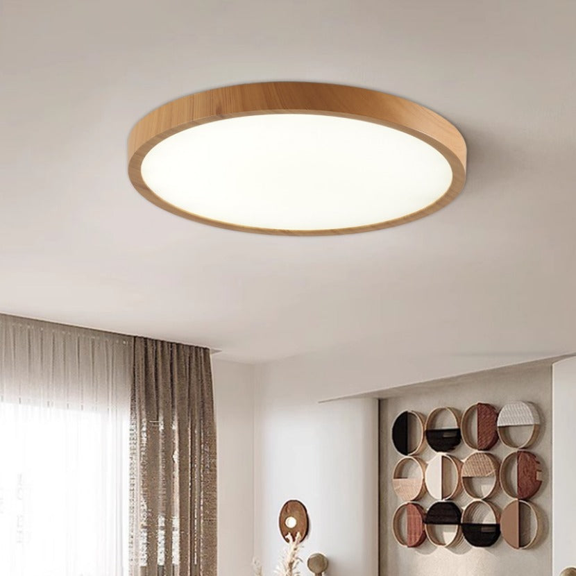 Modern LED Ceiling Light Circular Ultrathin Wood Grain Walnut Decorative Light Indoor Bedroom Living Room Dining Room Home Light