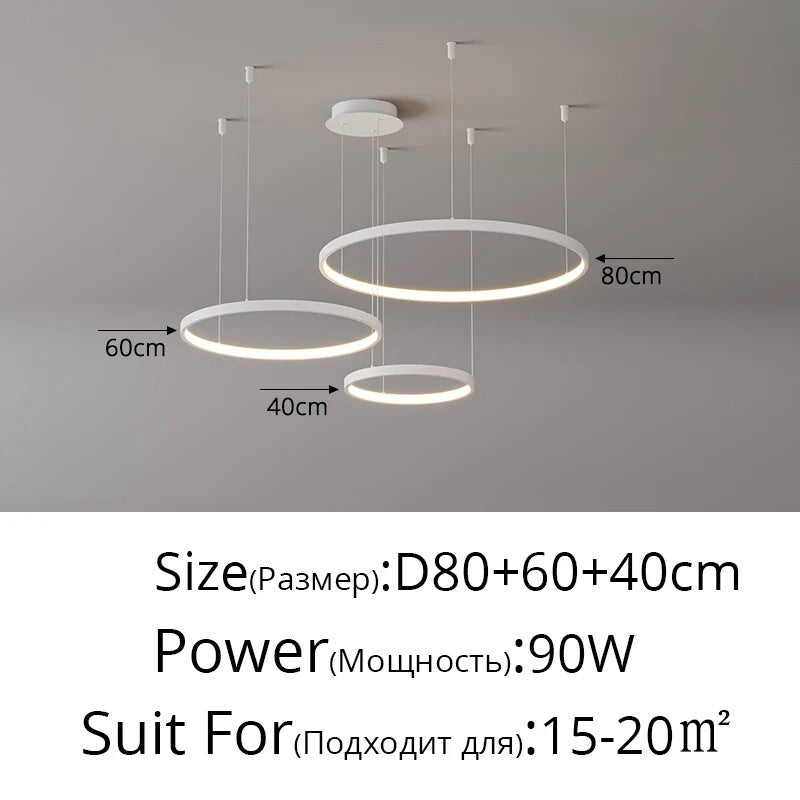 Black Rings Simple Style Modern Pendant Light Minimalist Chandelier Living Room Restaurant Dimmable Remote Lamp Home Decoration