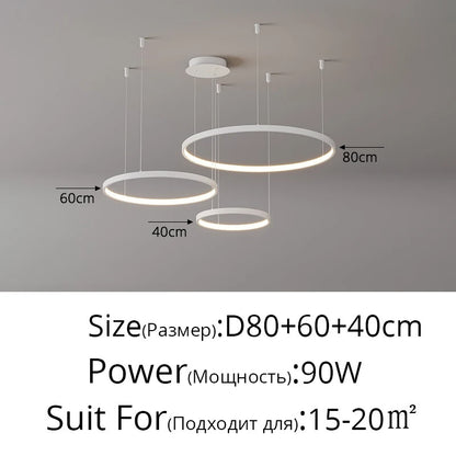 Black Rings Simple Style Modern Pendant Light Minimalist Chandelier Living Room Restaurant Dimmable Remote Lamp Home Decoration
