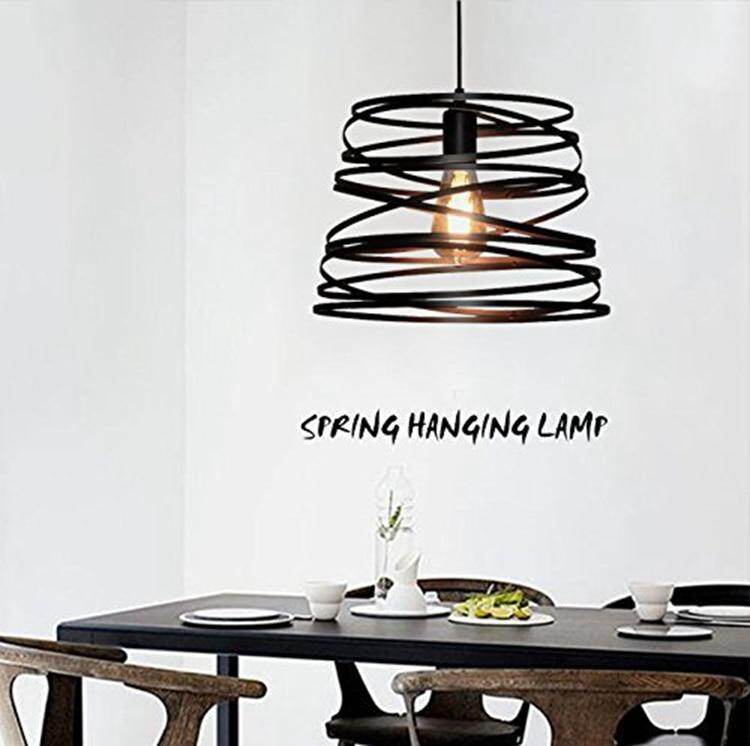 Iron Spiral Pendant Light Black / White Spring  Kitchen Island Suspension Lamp Dining Room Chandeliers Lighting Fixture