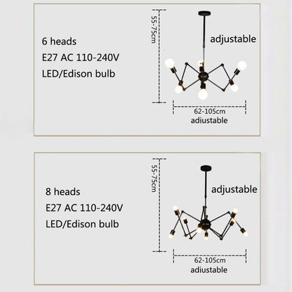 Art Deco Modern Spider Pendant Lights With 6/8/10/12 Heads Adjustable E27 Led For Restaurant Bar Cafe Office Bedroom Living Room