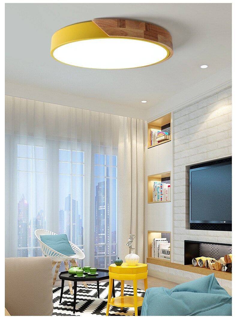 Modern Ceiling Light Wood Iron Acrylic Round Dustproof Lamp Kitchen Bedroom Porch LED Chip Decoration Lighting Fixture