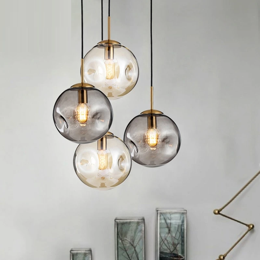 Modern Loft Glass Ball Pendant Light LED E27 Nordic Hanging Lamp With 2 Colors For Living Room Restaurant Bedroom Lobby Kitchen