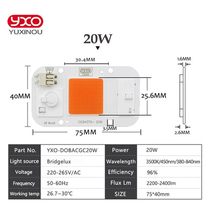 1pcs Hydroponice 20w 30w 50w cob led grow light chip full spectrum 380nm-780nm for Indoor Plant Seedling Grow and Flower