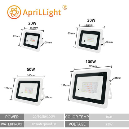 Led RGB Flood Light 20W 30W 50W 100W IP68 Outdoor Spotlight 220V/110V RGB Reflector Projector Lamp With Color Remote Controller